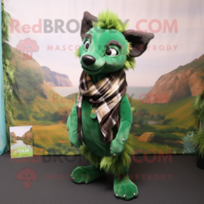 Forest Green Hyena mascot costume character dressed with a Capri Pants and Scarves