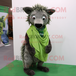 Forest Green Hyena mascot costume character dressed with a Capri Pants and Scarves