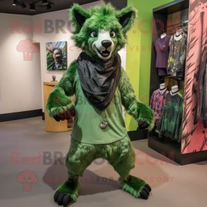 Forest Green Hyena mascot costume character dressed with a Capri Pants and Scarves