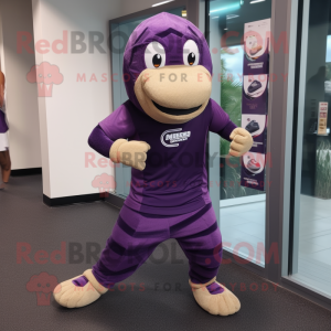 Purple Titanoboa mascot costume character dressed with a Running Shorts and Brooches