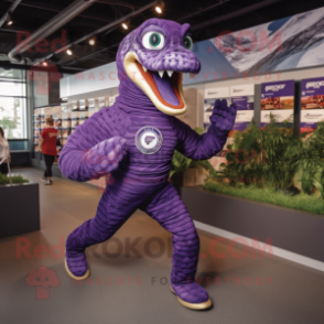 Purple Titanoboa mascot costume character dressed with a Running Shorts and Brooches