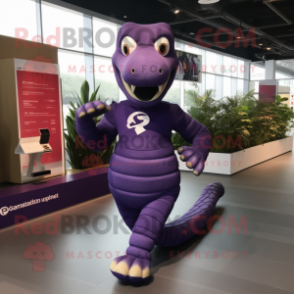 Purple Titanoboa mascot costume character dressed with a Running Shorts and Brooches