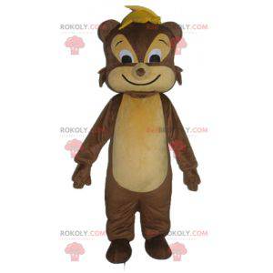 Mascote esquilo roedor marrom e bege muito sorridente -