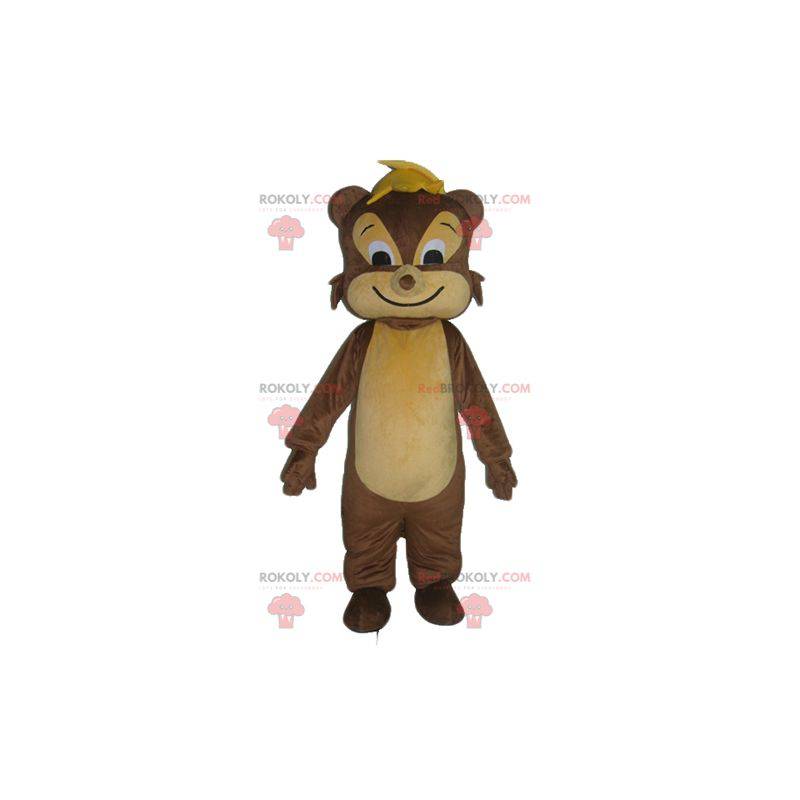 Very smiling brown and beige rodent squirrel mascot -