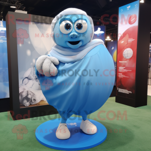 Sky Blue Rugby Ball mascot costume character dressed with a Wrap Skirt and Shawls