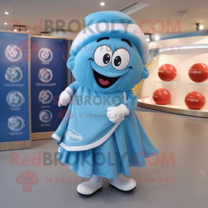 Sky Blue Rugby Ball mascot costume character dressed with a Wrap Skirt and Shawls