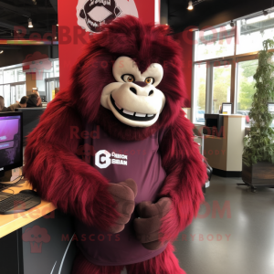 Maroon Gorilla mascot costume character dressed with a Leggings and Headbands