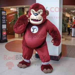 Maroon Gorilla mascot costume character dressed with a Leggings and Headbands