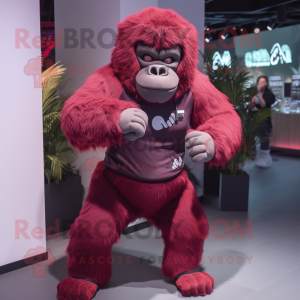 Maroon Gorilla mascot costume character dressed with a Leggings and Headbands