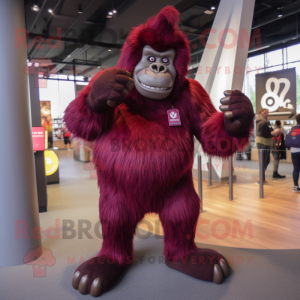 Maroon Gorilla mascot costume character dressed with a Leggings and Headbands