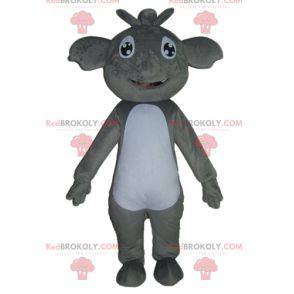 Mascote coala gigante e sorridente cinza e branco -