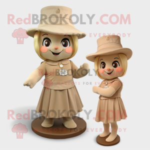 Tan Hourglass mascot costume character dressed with a Skirt and Berets