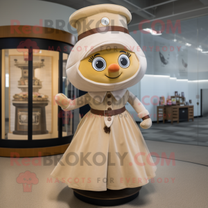 Tan Hourglass mascot costume character dressed with a Skirt and Berets