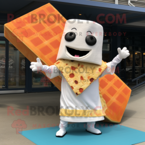 White Grilled Cheese Sandwich mascot costume character dressed with a Board Shorts and Shawls