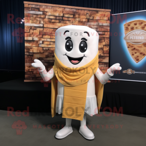 White Grilled Cheese Sandwich mascot costume character dressed with a Board Shorts and Shawls