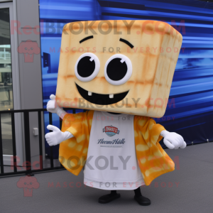 White Grilled Cheese Sandwich mascot costume character dressed with a Board Shorts and Shawls