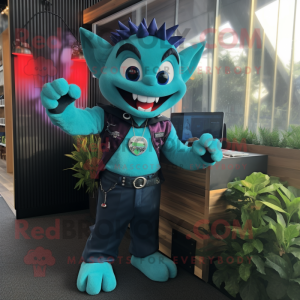 Teal Vampire maskot kostume...