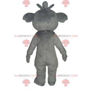 Mascote coala gigante e sorridente cinza e branco -