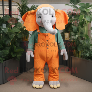 Orange Elephant mascot costume character dressed with a Dungarees and Pocket squares