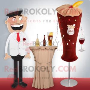 Beige Currywurst mascot costume character dressed with a Cocktail Dress and Tie pins