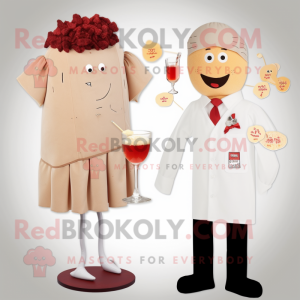 Beige Currywurst mascot costume character dressed with a Cocktail Dress and Tie pins