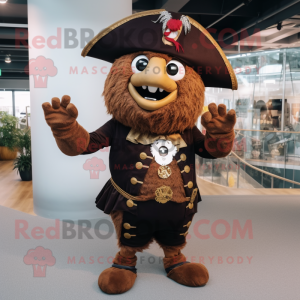 Brown Pirate mascot costume character dressed with a Bodysuit and Brooches