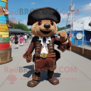 Brown Pirate mascot costume character dressed with a Bodysuit and Brooches