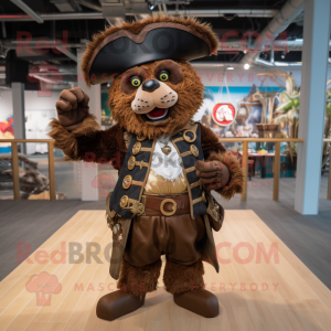 Brown Pirate mascot costume character dressed with a Bodysuit and Brooches