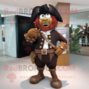 Brown Pirate mascot costume character dressed with a Bodysuit and Brooches