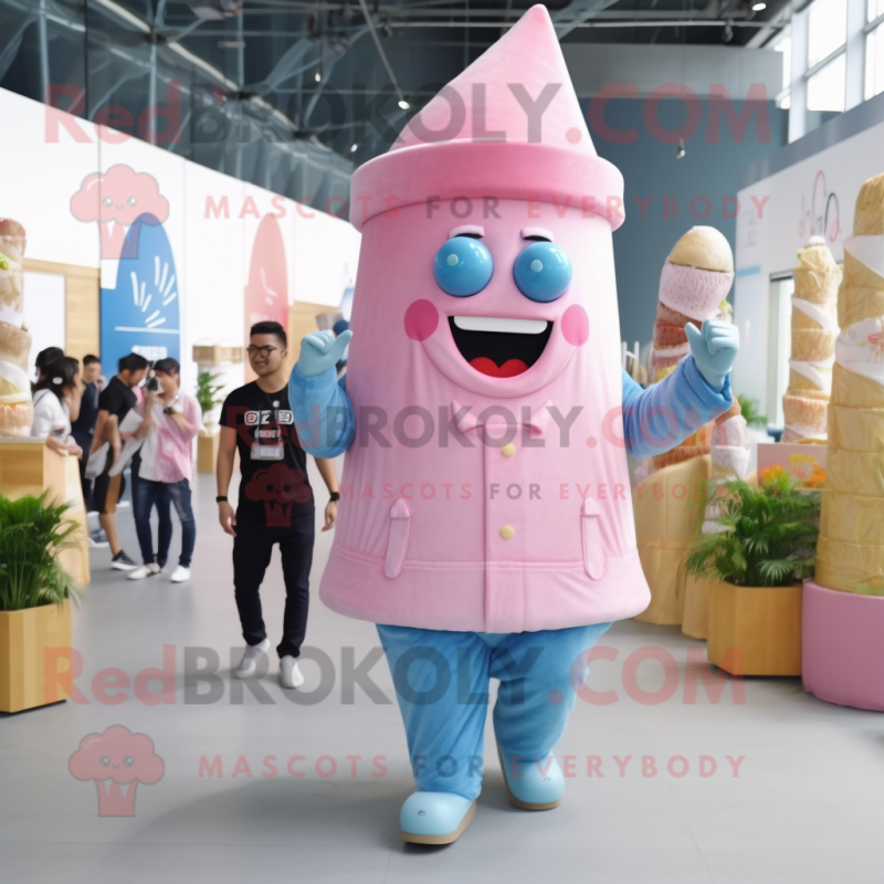 Pink Ice Cream mascot costume character dressed with a Chambray Shirt and Wraps Pink Ice Cream mascot costume character dressed with a Chambray Shirt and Wraps