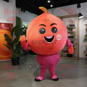 Magenta Grapefruit mascot costume character dressed with a Jumpsuit and Keychains