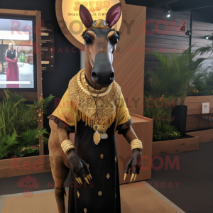 Gold Okapi mascot costume character dressed with a Dress and Lapel pins