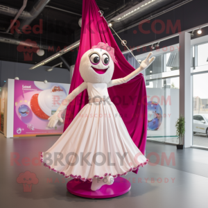 Magenta Trapeze Artist mascot costume character dressed with a Wedding Dress and Brooches