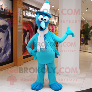 Cyan Stilt Walker maskot...