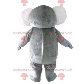 Mascote coala macio e engraçado, rechonchudo, cinza e branco -