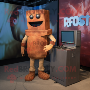 Rust Computer mascot costume character dressed with a Tank Top and Hairpins