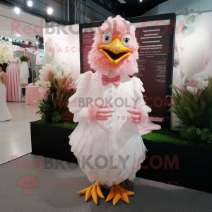 Pink Fried Chicken mascot costume character dressed with a Wedding Dress and Pocket squares