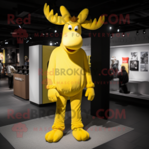 Lemon Yellow Moose mascot costume character dressed with a Jeggings and Shoe clips