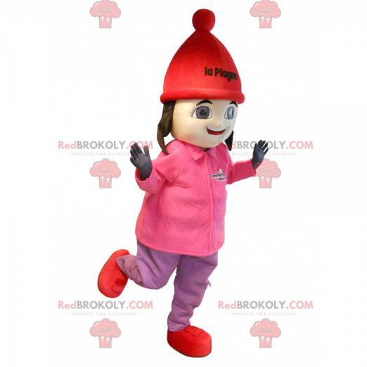 Bruin meisje mascotte in ski-outfit - Redbrokoly.com
