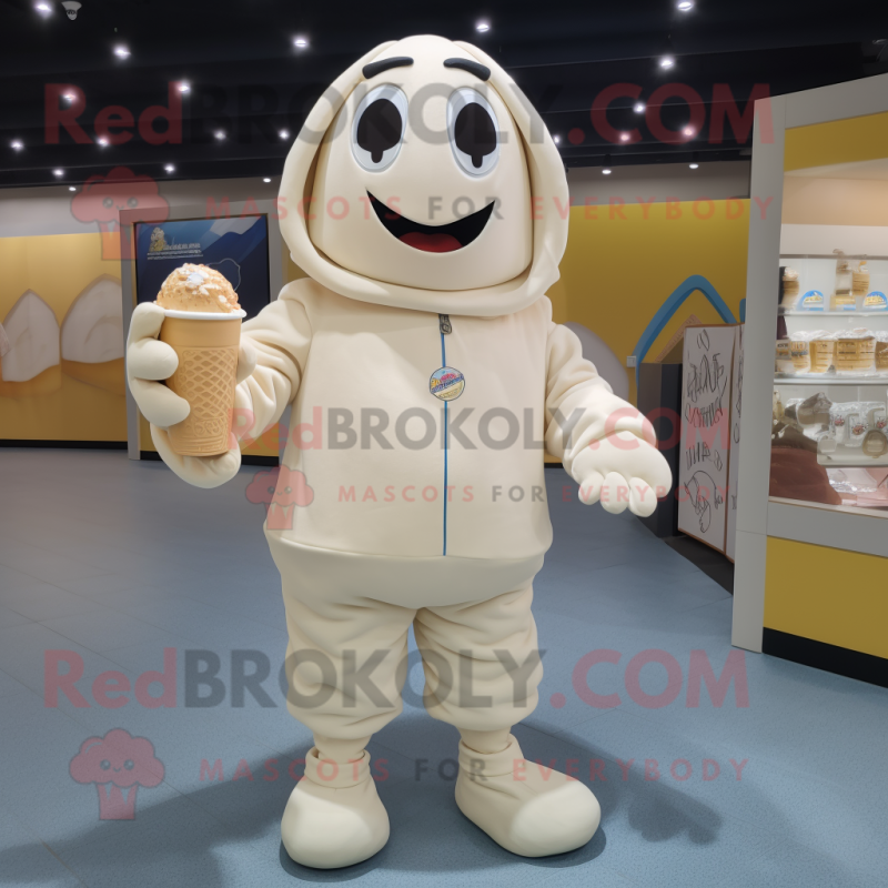 Cream Pendant mascot costume character dressed with a Polo Tee and Wraps