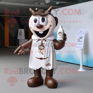 Brown Bottle Of Milk mascot costume character dressed with a Polo Tee and Tie pins