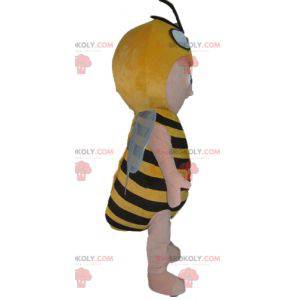 Mascotte de garçon en costume d'abeille jaune et noire -