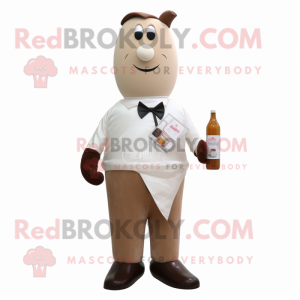 Brown Bottle Of Milk mascot costume character dressed with a Polo Tee and Tie pins