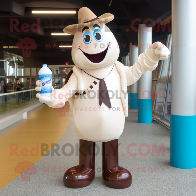 Brown Bottle Of Milk mascot costume character dressed with a Polo Tee and Tie pins Brown Bottle Of Milk mascot costume character dressed with a Polo Tee and Tie pins
