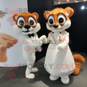 Peach Lemur mascot costume character dressed with a Wedding Dress and Briefcases