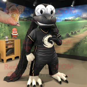 Black Snake mascot costume character dressed with a Baseball Tee and Hair clips