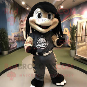 Black Snake mascot costume character dressed with a Baseball Tee and Hair clips