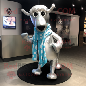 Silver Steak mascot costume character dressed with a Leggings and Scarf clips