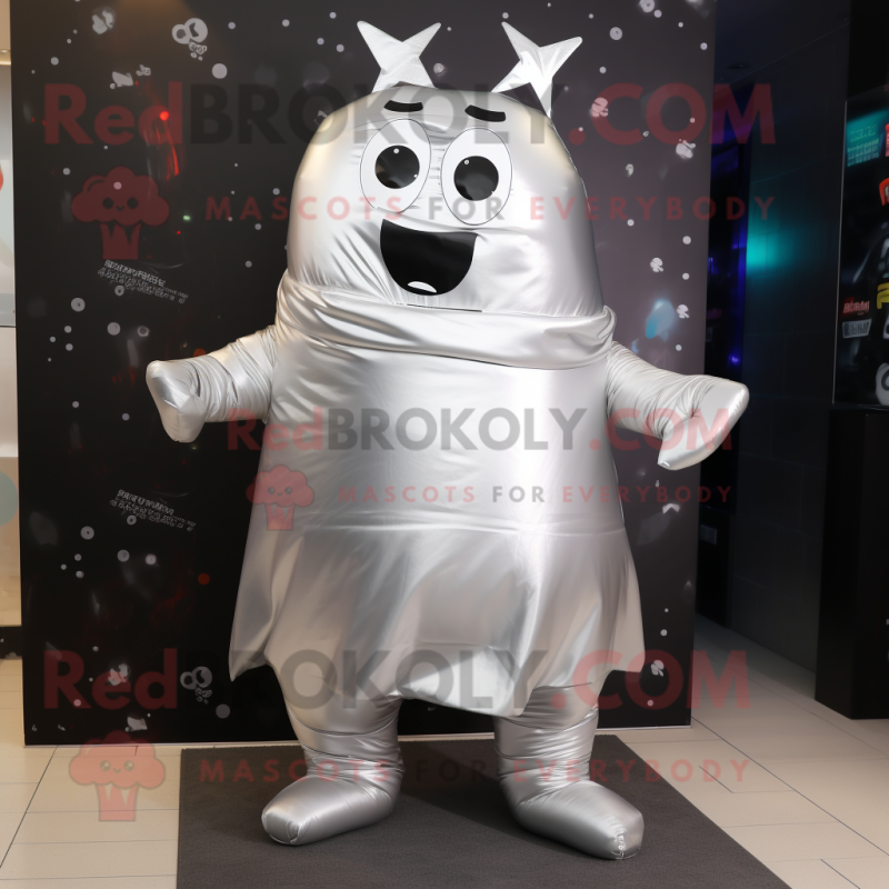 Silver Steak mascot costume character dressed with a Leggings and Scarf clips Silver Steak mascot costume character dressed with a Leggings and Scarf clips