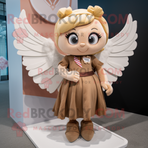 Tan Cupid mascot costume character dressed with a Pleated Skirt and Wraps